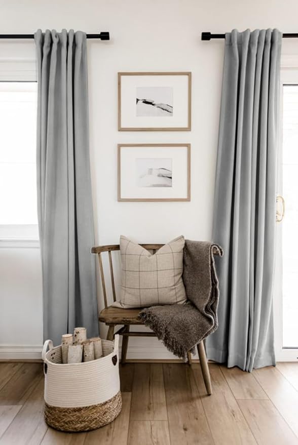 Linen Textured Total Blackout Curtains for Bedroom 90 Inches Long, Grey | 100% Blackout Shield, Back Tab/Rod Pocket Living Room Drapes, Thermal Insulated Blackout Curtains 2 Panels Set, 50"W x 90"L