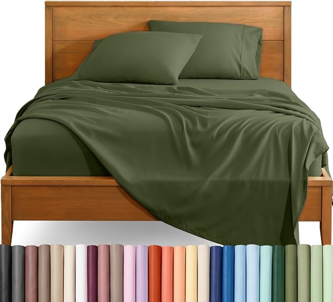 Bare Home Queen Sheet Set - 1800 Ultra-Soft (Queen, Cypress) | Deep Pockets 6 to 15 Inches, Breathable, Hypoallergenic, Hotel Luxury, Easy Fit, Soft, All-Season