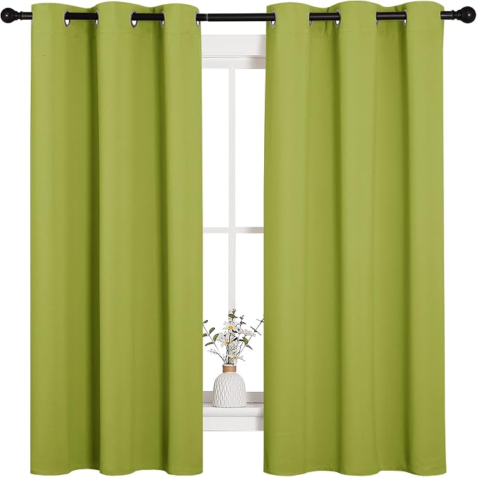 NICETOWN Thermal Insulated Curtains, 1 Pair, 42 x 63-in, Fresh Green | Solid Grommet Top Blackout Holiday Decorative Curtains/Drapes for Kid's Room