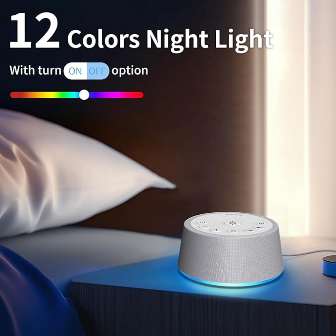 SoundLegend White Noise Sleep Sound Machines 30 Sounds 32-Level Volume 12 Colors Light 5 Timers Adjustable Light Brightness Compact for Everyone Travel Memory Function Gift
