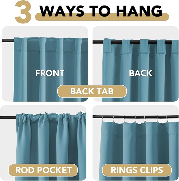 H.VERSAILTEX Blackout Curtains Thermal Insulated Window Treatment Panels Room Darkening Blackout Drapes for Living Room Back Tab/Rod Pocket Bedroom Draperies (2 Panels, Storm Blue, 52 x 96 Inch)