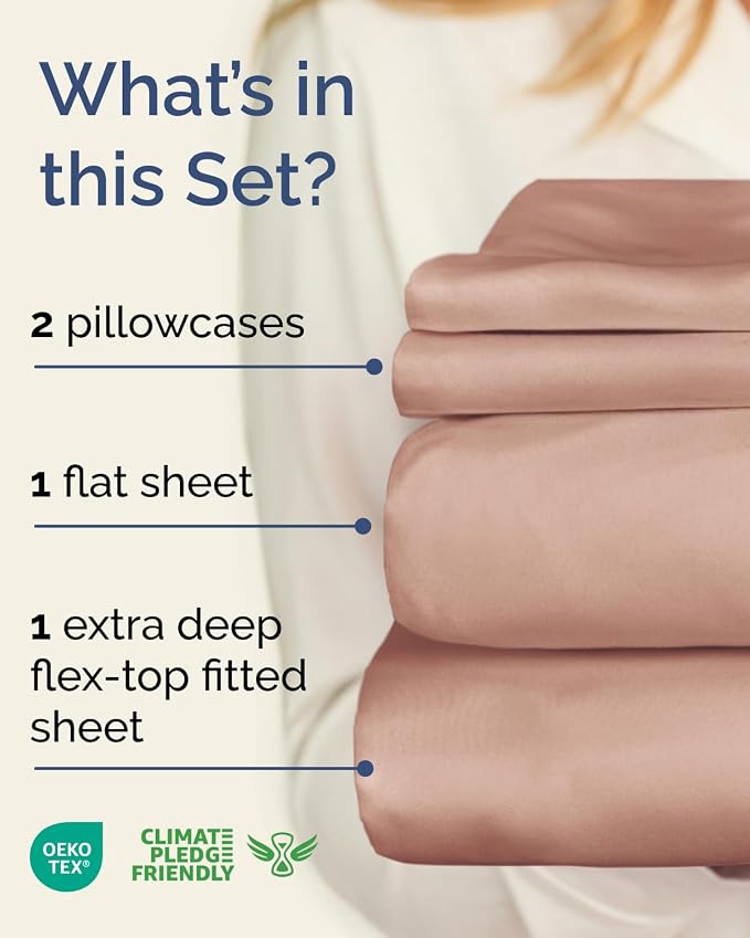Flex Top Split Head King Sheet Set - 4 Piece Extra Deep Sheets - Mauve | Easily Fits 18 to 24 inch Mattress, Ultra Soft, Wrinkle & Fade Free with Extra Deep Pockets, Comfy Hotel Luxury Bedding