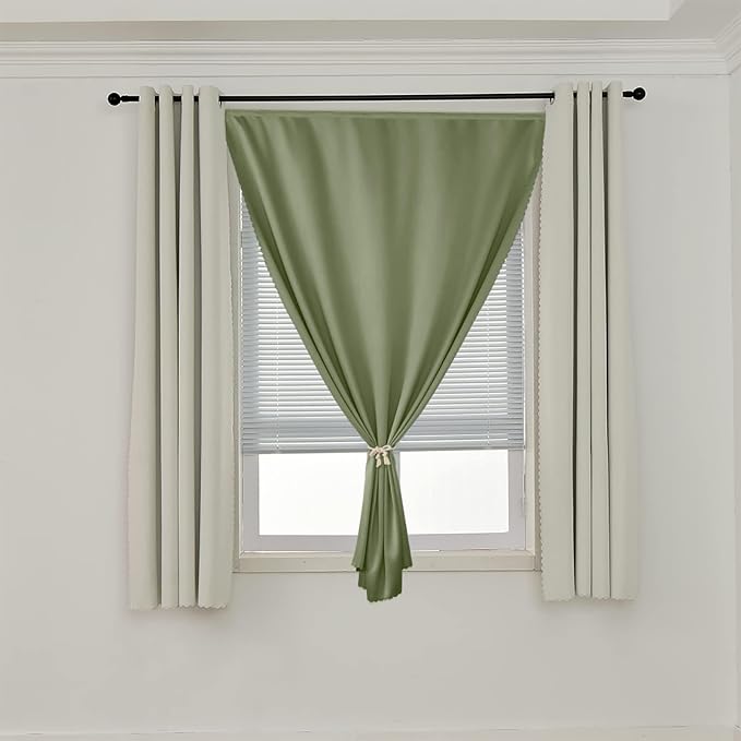 AJAZZ 100% Blackout Shades Window Cover Self Adhesive Curtains Sticky Curtain Portable Easy Open Black Out Curtains for Bedroom Living Room No Drilling (Sage Green, 59" W x 84" L 1 Panel)