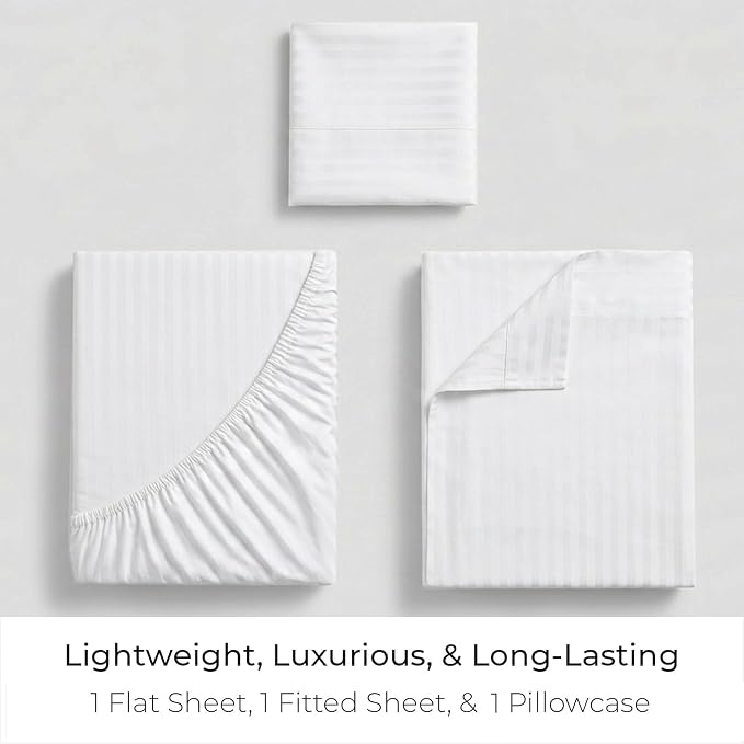 Mellanni Iconic 3-Piece, Ultra Soft Sheet Set (Twin, Striped White) | 10M+ Sleepers. Lab-tested: Sleeps Cool, Stays Bright, Strong, Smooth. Good Housekeeping Best Bedding, 7 yrs running.