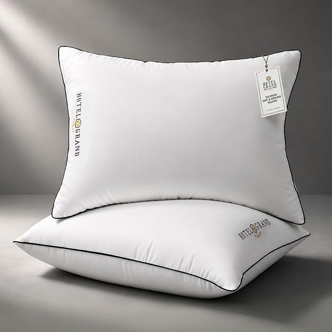 Hotel Grand Bed Pillows King Size Set of 2, Medium Soft Down Alternative | Hotel Sleeping Pillows for Side Back Stomach Sleepers, 400 Thread Count Breathable Cotton Cover, 20x36 Inches