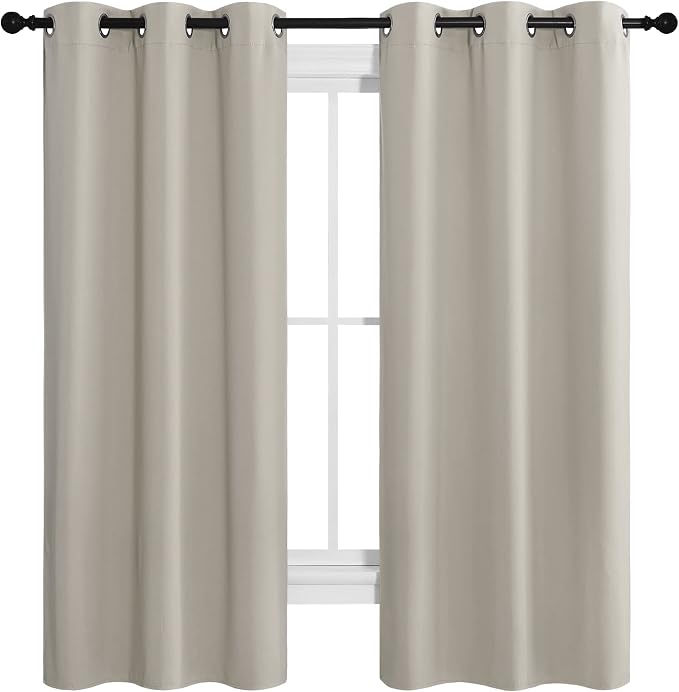 NICETOWN Natural Room Darkening Curtains for Kitchen 42" w x 68" L 2 Panels | Thermal Insulated Grommet Draperies for Laundry Bedroom Living Room, Light Blocking Room Darkening Noise Reducing Decor