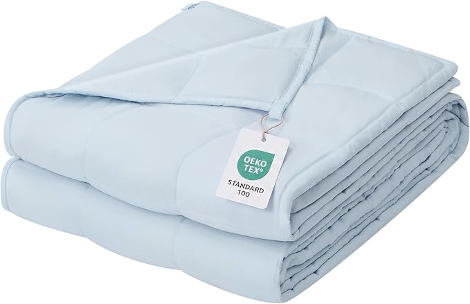 ZonLi Weighted Blanket for Adults (48"x72", 12lbs, Light Blue) | Twin Size High Breathability Cooling Heavy Blanket, Soft Material with Premium Glass Beads, All-Season, Easy Care
