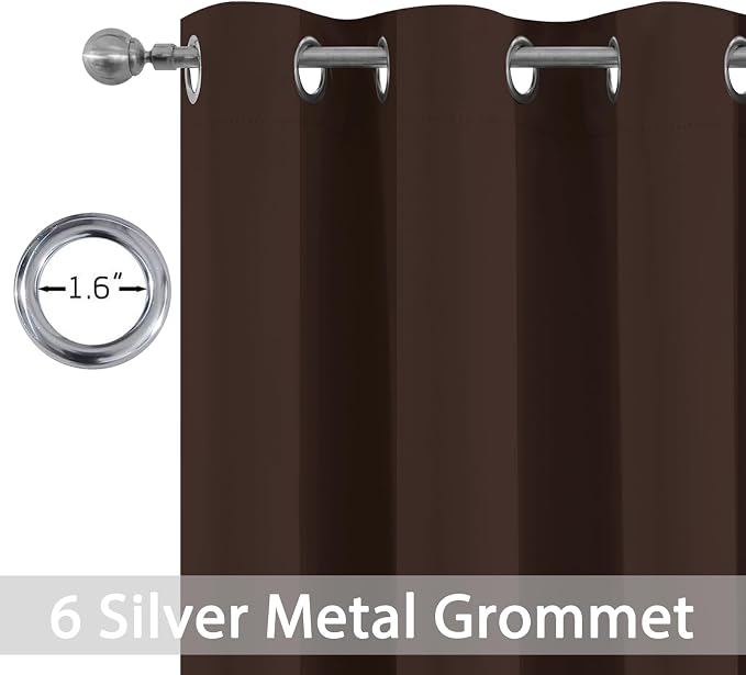 Yakamok Room Darkening Curtains 42x84 inch Long Chocolate Brown-Living Room | 2 panels,grommet blackout window treatment,thermal insulated,light blocking drapes,privacy protection,bedroom dining room
