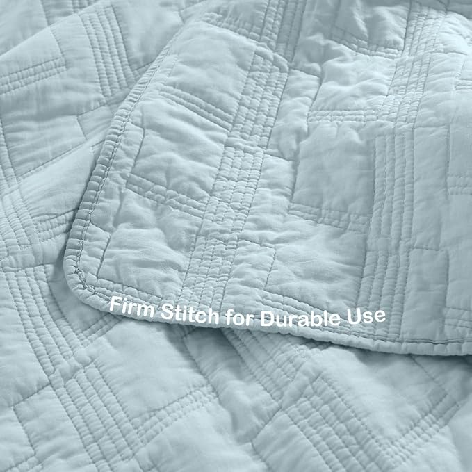HORIMOTE HOME 100% Cotton Quilt Set Twin Size, Baby Blue Pre-Washed 2-Piece Bedspread Coverlet Set, Cozy Lightweight Stitching Bedding Cover with 1 Shams in Geometric Pattern for All Season