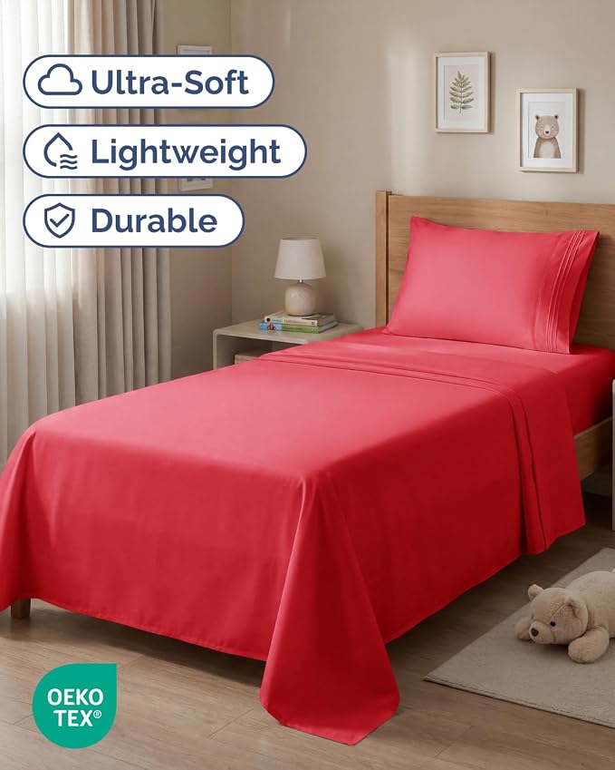 Twin Size 3 Piece Sheet Set - Comfy Breathable & Cooling Bed Sheets - Red | Hotel Luxury Bed Sheets for Women & Men, Deep Pockets, Easy-Fit, Extra Soft and Wrinkle Free Sheets, Oeko-Tex Bed Sheet Set