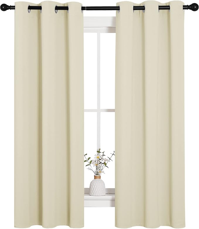 NICETOWN Kitchen Curtains, Short Curtains, 1 Pair, 34" x 63", Beige | for Bedroom Windows Thermal Insulated Room Darkening Curtain Panels for Girls Room, Cafe