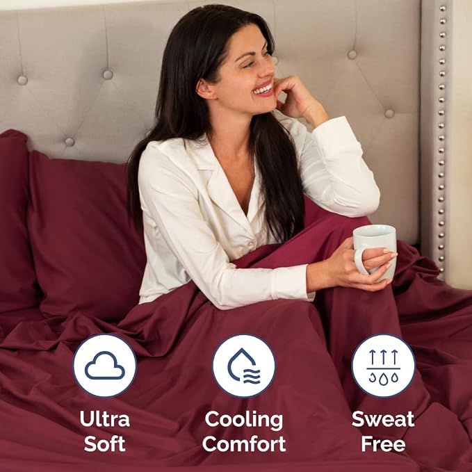 Short Queen Size 4 Piece Bed Sheet Set - RV Short Queen Sheets - Burgundy | Ultra-Soft, Breathable & Cooling Bed Sheets Set with Deep Pockets, Hotel Luxury Bedding for Women & Men, Wrinkle & Fade Free