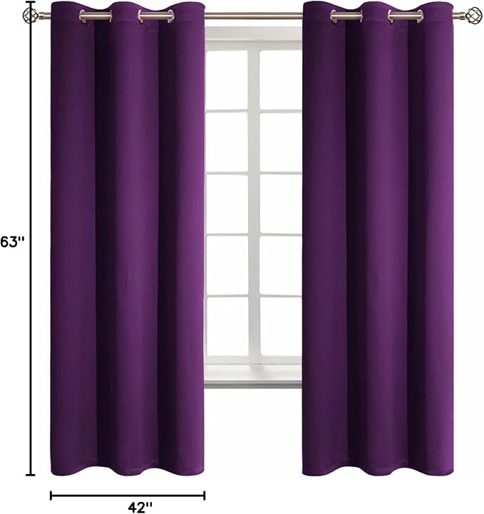 BGment Purple Blackout Curtains for Bedroom 63 Inch Long - 2 Panels | Grommet Top, Black Out, Room Darkening, Sunblock, Thermal Insulated, Window Drapes for Kids Boys Room, 42x63 Inch