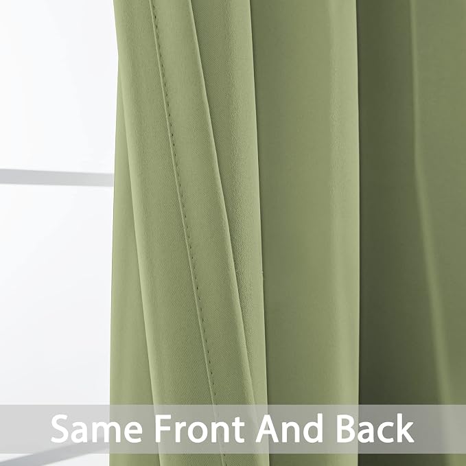Yakamok Room Darkening Curtains 52x96 inch Length Sage Green-Living Room | 2 panels,grommet blackout window treatment,thermal insulated,light blocking drapes,privacy protection,bedroom dining room