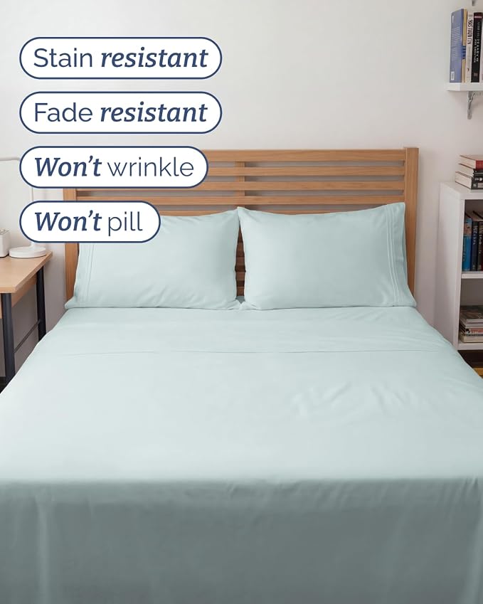 Full XL Sheets - 4 Piece Full XL Sheet Set - Cool & Breathable - Ice Blue | Hotel Luxury Bedding for Women & Men with Deep Pockets, Ultra-Soft, Comfy, Easy-Fit, Wrinkle Free & Fade Resistant, Oeko-Tex