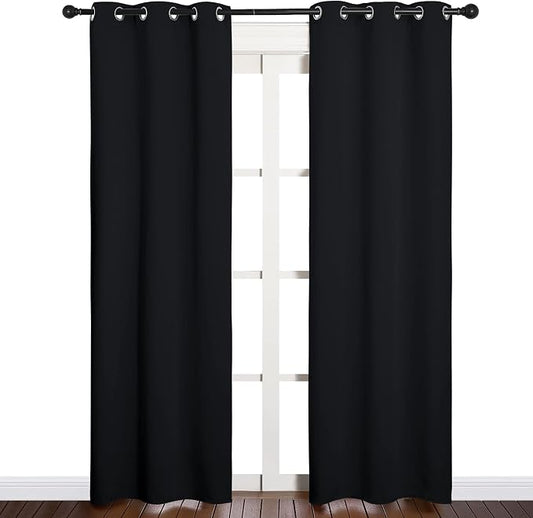 NICETOWN Black Blackout Curtains for Cafe 34" Wide x 84" Long 2 Panels | Autumn Winter Thermal Insulated Solid Grommet Draperies Window Panels Drapes, Room Darkening Noise Reducing Home Decor