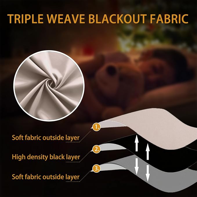 KOUFALL Tan Blackout Curtains for Bedroom,2 Panels Black Out Warm Dark Beige Mushroom Curtain Drapes for Living Room,90 Inch Long