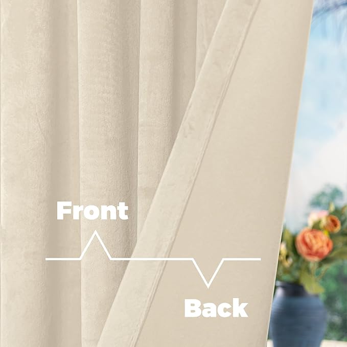 BGment Cream Beige Velvet Curtains for Living Room, 2 Panels, 42 x 84 Inch | Luxury, Thick, Thermal Insulated Blackout Curtains, Soundproof, Super Soft Drapes for Bedroom, Heavy, Back Tab Rod Pocket