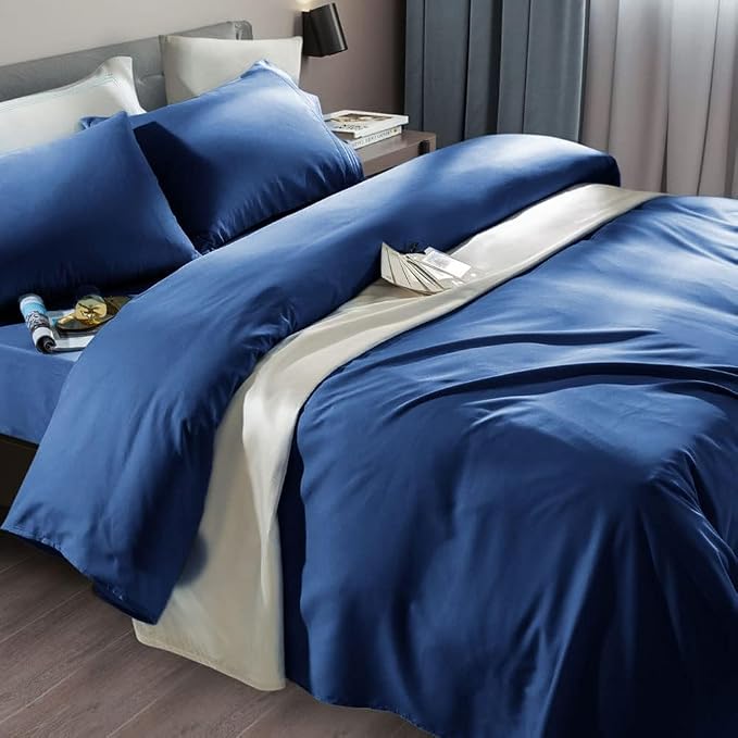 SONORO KATE Bed Sheet Set Super Soft Microfiber 1800 Series Luxury Egyptian Sheets Fit 18-24 Inch Deep Pocket Mattress Wrinkle-4 Piece (Navy Blue, Twin XL)
