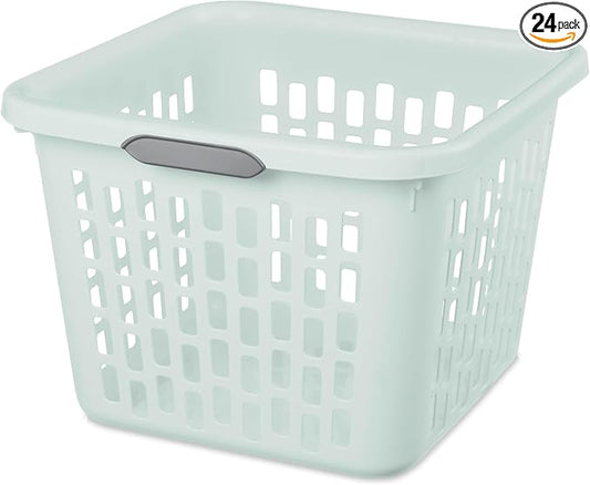 Sterilite Laundry Basket, Plastic Clothes Hamper, 24 Pack | 1.5 Bushel Capacity, Mint, Large Square Bin with Comfort Grip Handles and Reinforced Rim