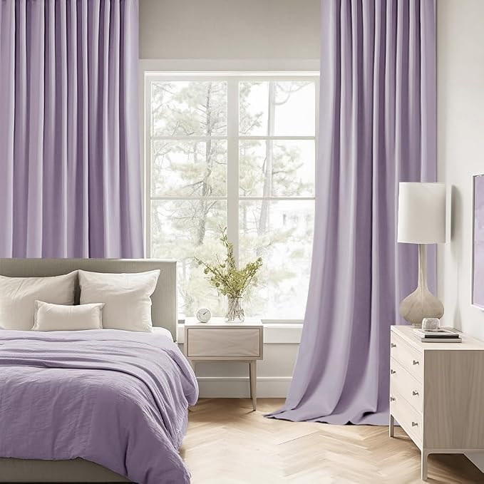 MIULEE Lilac Back Tab Blackout Curtains 52x102 Inch Long 2 Panels Set | Rod Pocket Pinch Pleated, Thermal Insulated, Bedroom Living Room Darkening Drapes, Light Blocking Floor to Ceiling Curtains