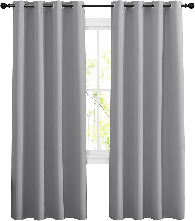NICETOWN Blackout Silver Grey Living Room Curtains - Grommet Solid Thermal Insulated Sound Reducing Room Darkening Privacy Doorway Curtains for Bedroom (2 Panels, W52 x L78)
