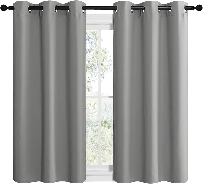 NICETOWN Thermal Insulated Grommet Blackout Curtains, Kids Window Drape Panel for Nursery, Privacy Short Curtains (Silver Grey, 2 Panels, W42 x L50 -Inch)