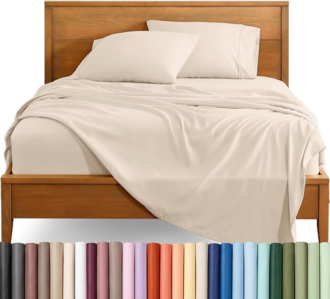 Bare Home Split King Sheet Set - 1800 Ultra-Soft (Split King, Sand) | Deep Pockets 6 to 15 Inches, Breathable, Hypoallergenic, Hotel Luxury, Easy Fit, Soft, All-Season