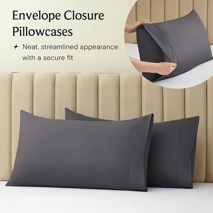 LuxClub 3 PC Twin XL Sheet Set, Deep Pockets Wrinkle Free Cooling Bed Sheets Hotel Bedding for Women, Men, Kids & Teens, Includes 1 Fitted Sheet, 1 Flat Sheet and 1 Pillowcase-Silky Soft Dark Grey | LUXCLUB Cooling Twin XL Fitted Sheet & Pillowcase Set...