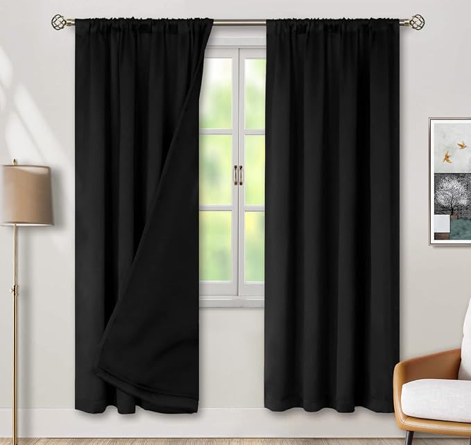 BGment Black Blackout Curtains for Bedroom 84 Inch Length 2 Panels | Thermal Insulated, Room Darkening Curtains, Rod Pocket Soundproof, Living Room Window Curtains, 42 x 84 Inch