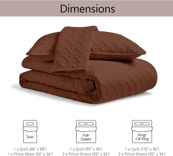 FLYMME Twin Quilt Bedding Set,Brown Lightweight Microfiber Bedspread, Modern Geometric Weave Stripe Pattern, Soft Summer & All-Season Bed Coverlet, Includes 1 Quilt & 1 Sham