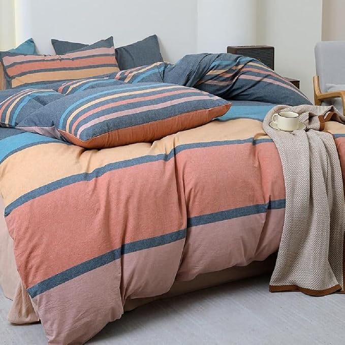 LifeTB Striped Comforter Set King Size Multi-Colored Stripes Pattern Comforter Fluffy Bed Set 3 Pieces Lightweight Bedding Comforter King Modern Soft Patchwork Stripe Boho Comforter for All Seasons
