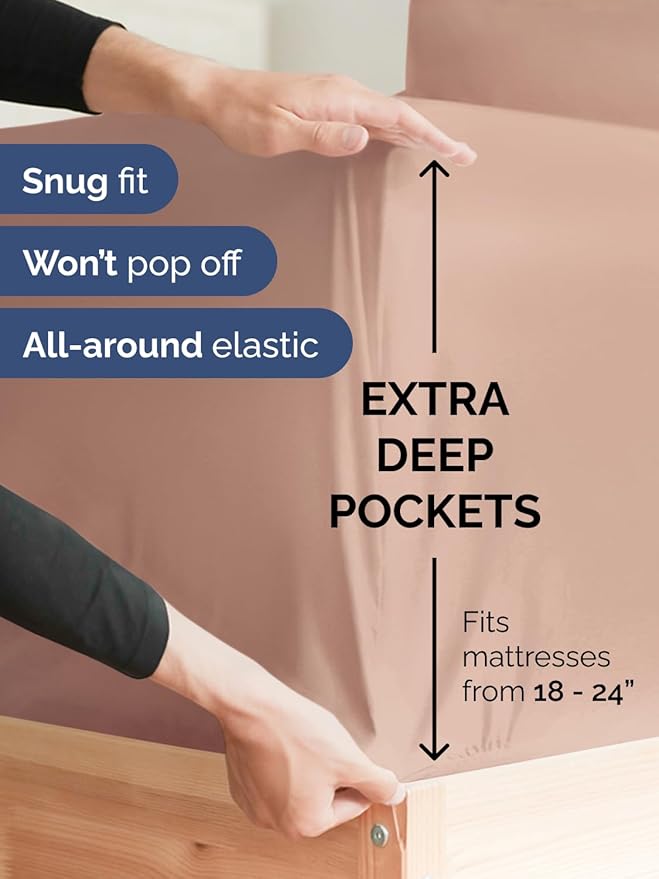 Extra Deep Full Sheet Set - 4 Piece Breathable & Cooling Bed Sheets - Mauve | Easily Fits 18 to 24 inch Mattress - Ultra Soft, Wrinkle & Fade Free with Extra Deep Pockets - Comfy Hotel Luxury Bedding