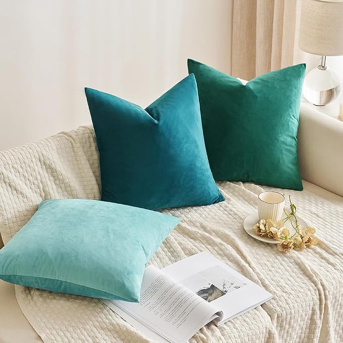 MIULEE Velvet Throw Pillow Covers 16x16 Inch Pack of 2 Teal | Soft Solid Small Decorative Pillow Covers, Modern Luxury Home Decor, for Couch Chair Sofa Bedroom Livingroom Car