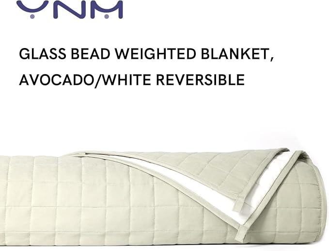 YnM Exclusive 30lbs Weighted Blanket, Extra Heavy Cotton/Polyester Bed Blanket for Two Persons, Ideal for Queen or King Bed (88x104 Inches, 30 Pounds, Avocado/White Reversible)