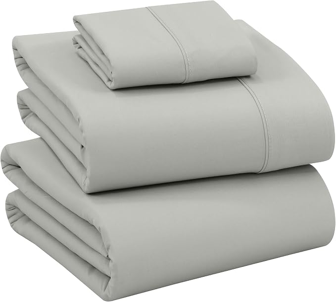 RUVANTI 100% Cotton Percale Sheets, Twin XL, Silver | Crisp Cooling, Deep Pocket 16", Soft Breathable & Durable, Hotel-Style, 3 Piece Set