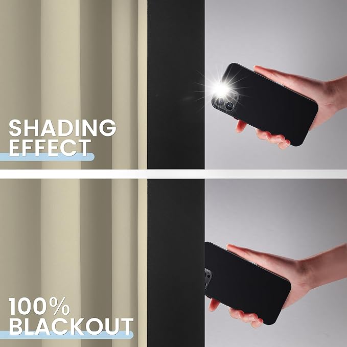 SimpleHome Light Cream 100% Blackout Curtains Room Darkening Living Room 63 | Curtains for Bedroom,Thermal Insulated Grommet Window Drapes,Curtains for Living Room with Black Back,52 x 63 Inch,2 Panels