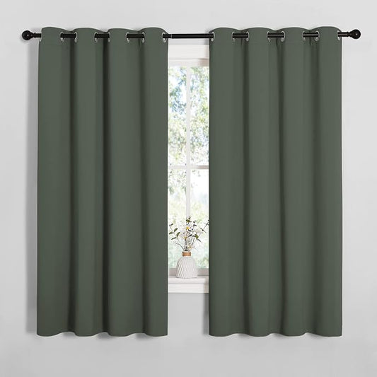 NICETOWN Dark Mallard Blackout Curtains for Bedroom 55" w x 68" L 2 Panels | Window Treatment Solid Grommet Room Darkening Drape Panels, Light Blocking Noise Reducing Energy Saving Window Decoration