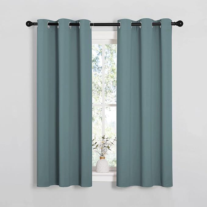 NICETOWN Greyish Blue Blackout Curtains for Guest Room 34" x 54" 2 Panels | Modern Noise Reducing Thermal Insulated Privacy Room Darkening Drape Panels for Bedroom Boy's Door Small Short Window Decor