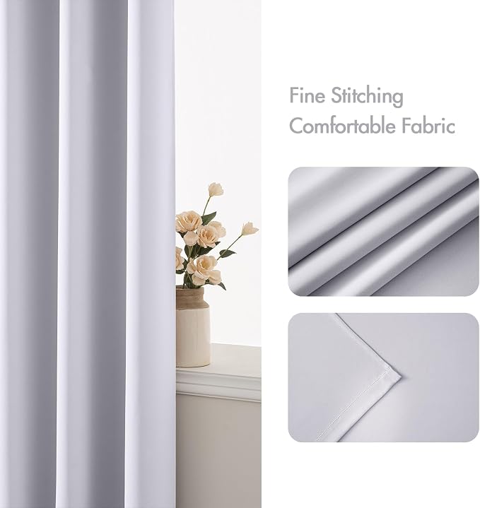 MIULEE Greyish White Blackout Bedroom Curtains Drapes 72 Inch Long 52"x72" | Grommet Top, Room Darkening Window Drapes, Privacy Protection, Thermal Insulated, Heat Blocking, Light Blocking