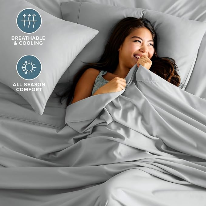 Bare Home Queen Sheet Set - 1800 Ultra-Soft (Queen, French Grey) | Deep Pockets 6 to 15 Inches, Breathable, Hypoallergenic, Hotel Luxury, Easy Fit, Soft, All-Season
