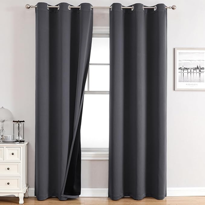 ChrisDowa 100% Blackout Curtains for Bedroom 78 Inches Long 2 Panels Set | 2 Thick Layers, Thermal Insulated, Light Blocking, Grommet, Window Treatment, Living Room Drapes, Dark Grey, 42 x 78 Inch