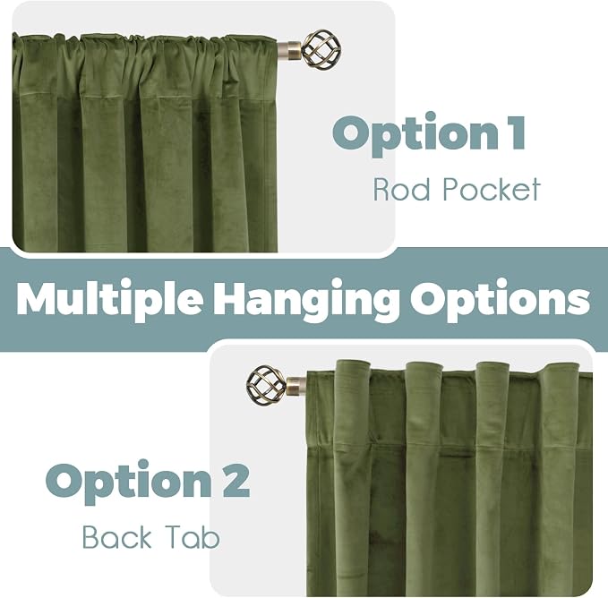 BGment Sage Green Velvet Curtains 120 Inches Long for Living Room, 2 Panels | Back Tab Rod Pocket, Long Curtains, Thermal Insulated, Soundproof, Elegant Decorative Drapes for Bedroom, 52 x 120 Inch