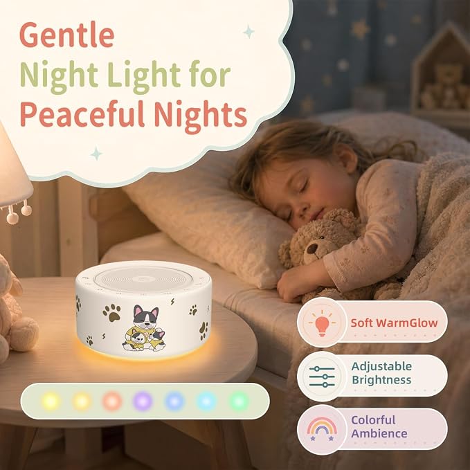 Kipcush White Noise Machine for Baby & Adults, Sleep Sound Machine with 30 Soothing Sounds, 8-Color Night Light, Memory Function, White Noise for Sleeping, Nursery, Office, Travel, Relaxation