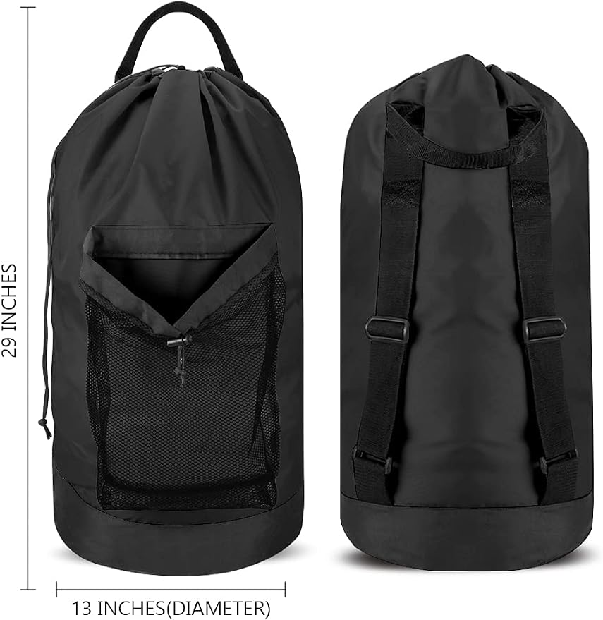 Backpack Laundry Bag, 115L Large Hamper with Shoulder Straps, Drawstring Closure, Mesh Pocket, Black