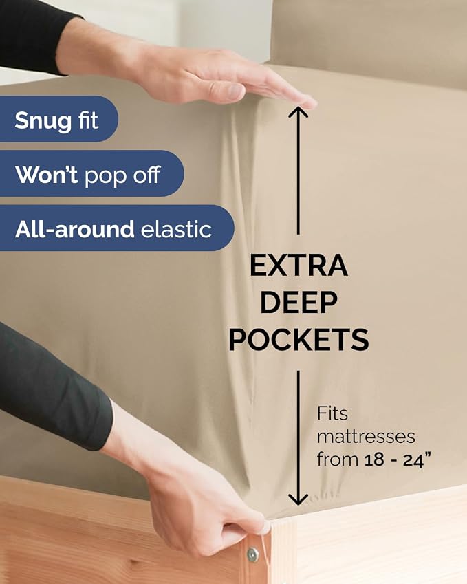 CGK Unlimited Extra Deep Flex Top Split Head King Sheet Set - 6 Piece Breathable and Cooling Sheets - Hotel Luxury Bedding for Women, Men, Kids & Teens - Easy Secure Fit - Extra Deep Pockets - Cream