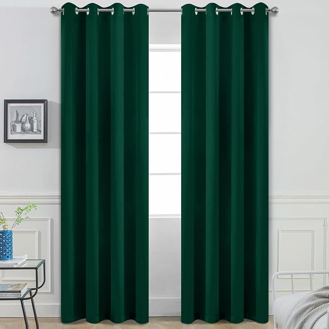 Yakamok Room Darkening Curtains 52x90 inch Length Dark Green-Living Room | 2 panels,grommet blackout window treatment,thermal insulated,light blocking drapes,privacy protection,bedroom dining room