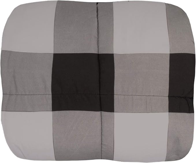 7 Piece Comforter Set Bag Solid Color All Season Soft Down Alternative Blanket & Luxurious Microfiber Bed Sheets, Full, Buffalo Plaid Black/Gray