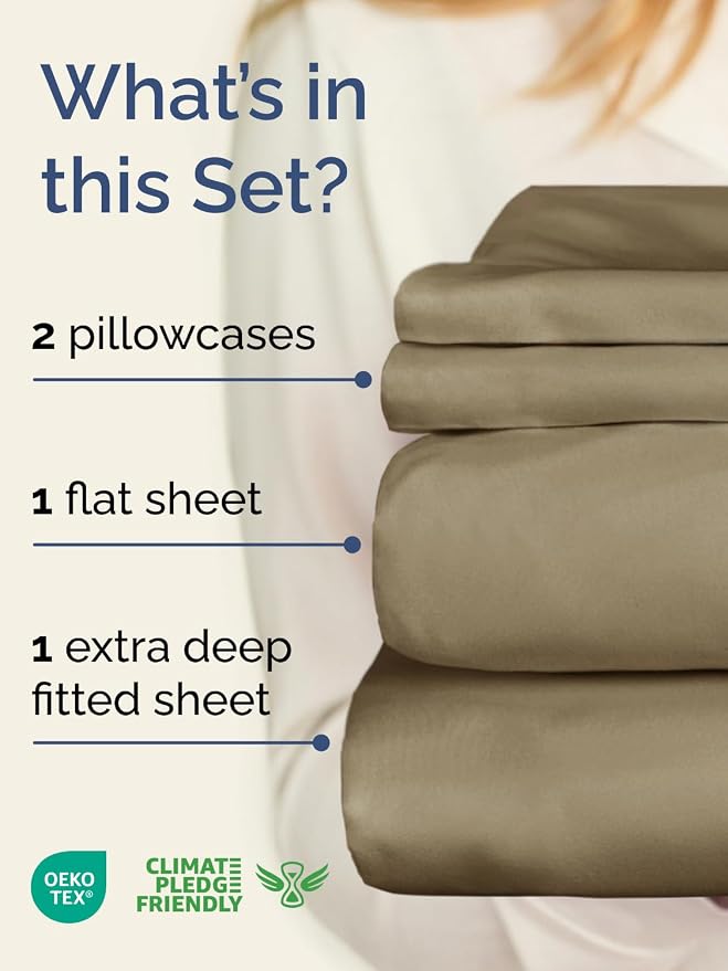 Extra Deep Full Sheet Set - 4 Piece Breathable & Cooling Bed Sheets - Khaki | Easily Fits 18 to 24 inch Mattress - Ultra Soft, Wrinkle & Fade Free with Extra Deep Pockets - Comfy Hotel Luxury Bedding
