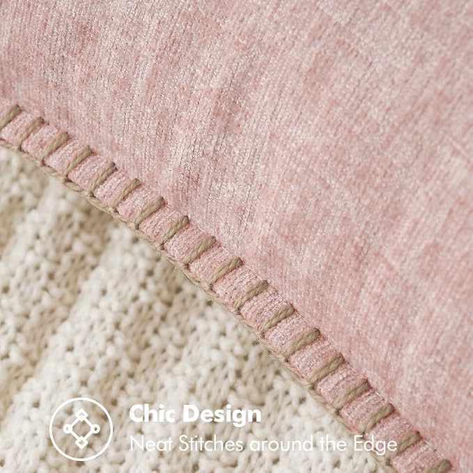 MIULEE Decorative Couch Throw Pillow Covers 20x20 Inch Pink 2 Pack | Farmhouse Pillow Covers with Stitched Edge, Soft Chenille Cushion Cases, for Sofa Bed Living Room Home Decor